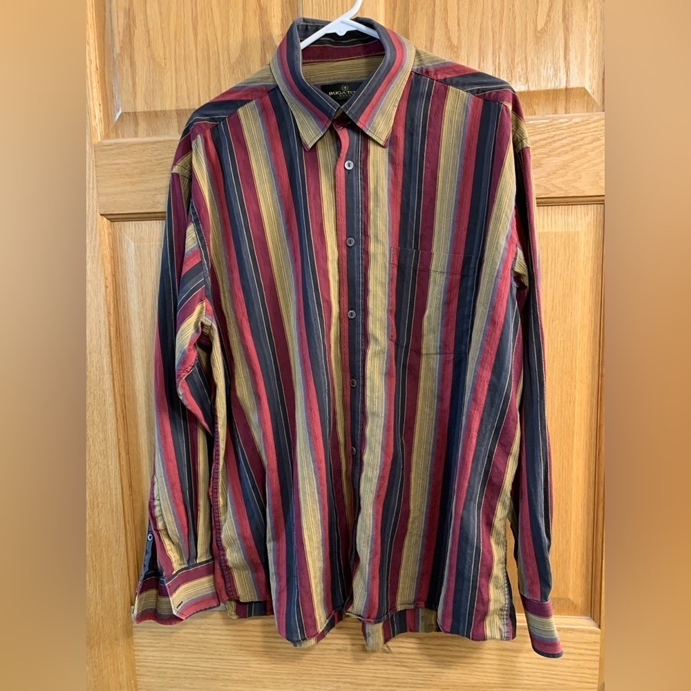 1990’s Bugatchi Multi-Color Button Down Striped Long Sleeve Dress Shirt Men’s XL